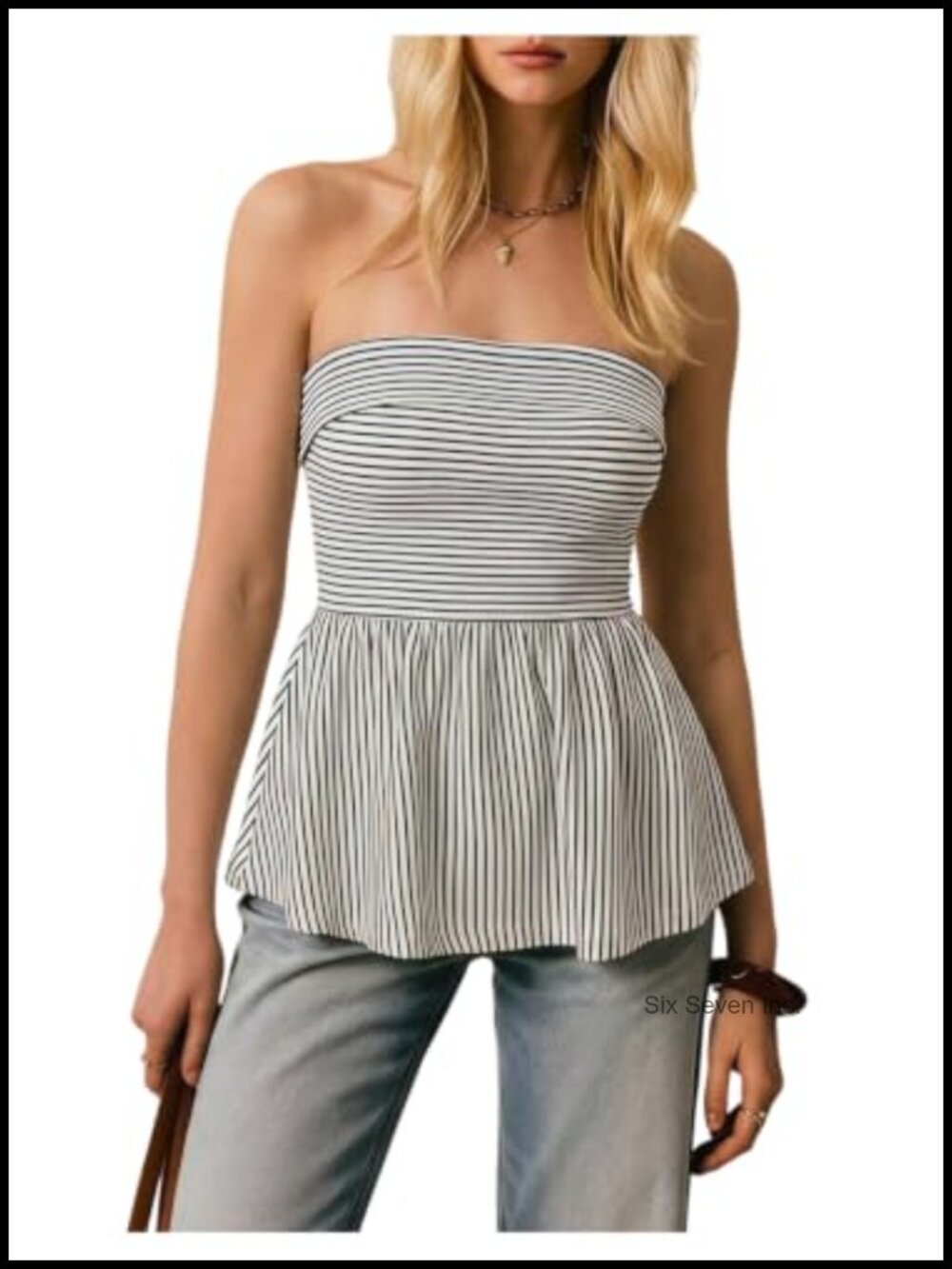 Striped Strapless Ruffle Peplum Tube Top Sleeveless Backless Summer Tank
